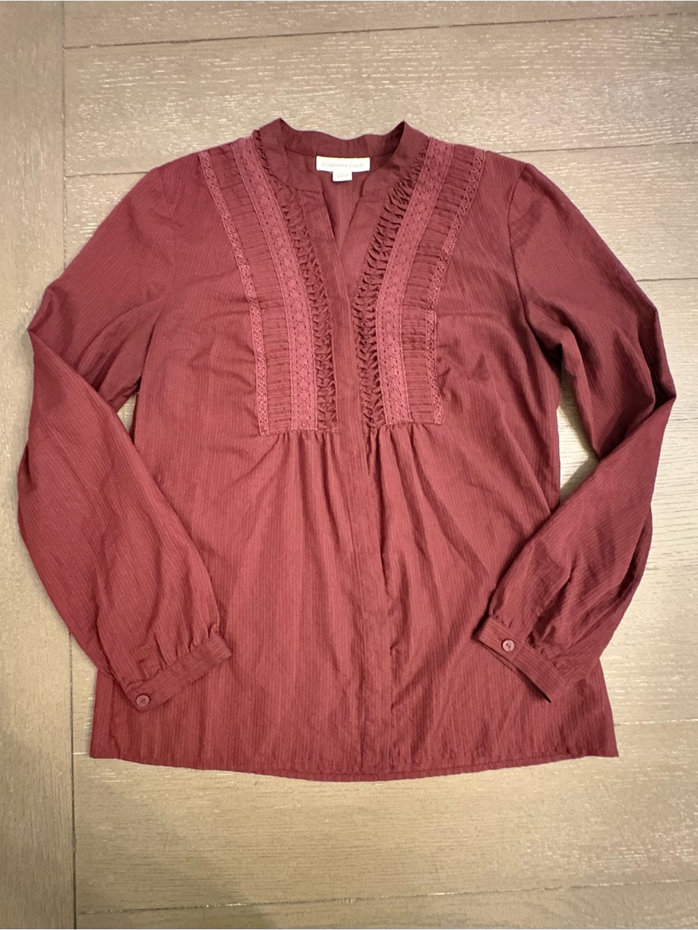 Coldwater Creek maroon Lace-Front Long Sleeve Tunic